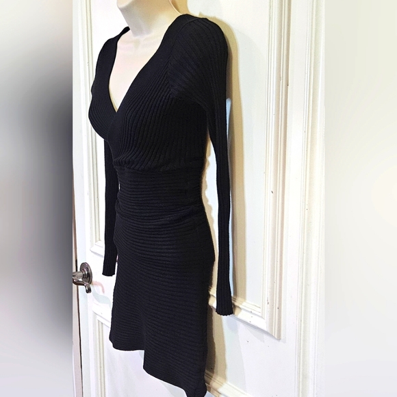 Windsor Black Ribbed Knit Long Sleeve Mini Dress, Small - Picture 3 of 14